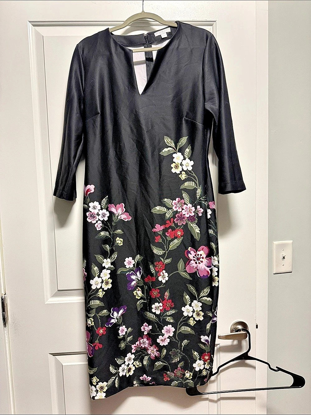 New York & Company Floral Midi Dress in Black Size Large Like New